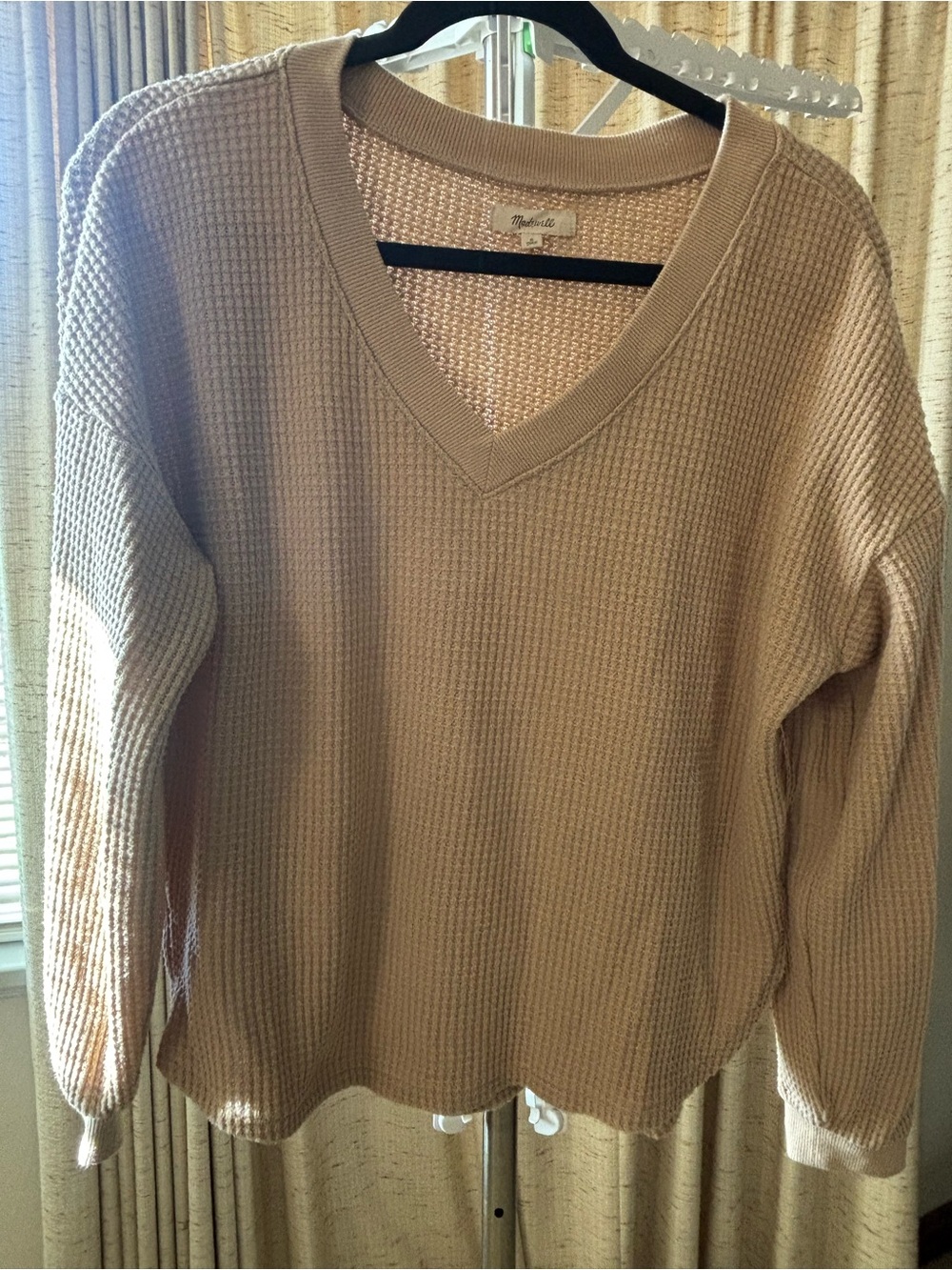Madewell V-Neck Waffle Knit Sweater in Beige